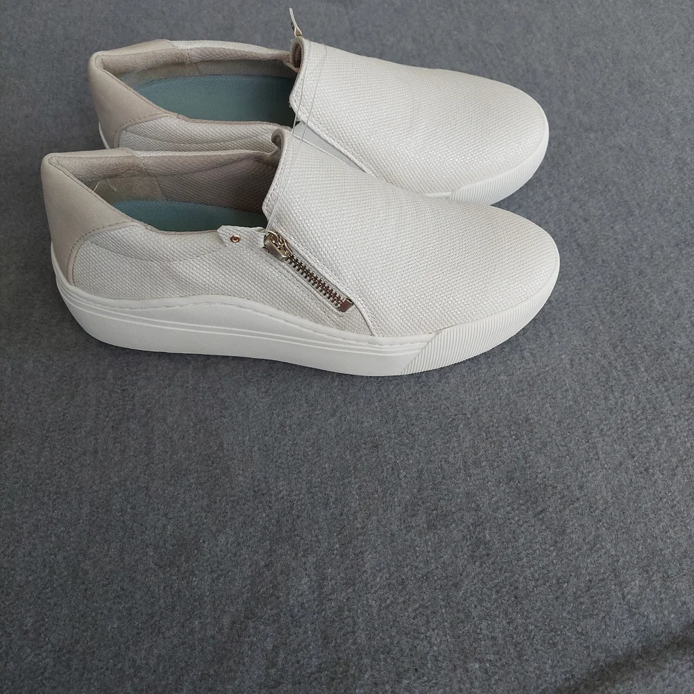 Scholl's Time Off Now Platform Sneaker Cream Snake Zip NWOB Women's 8M